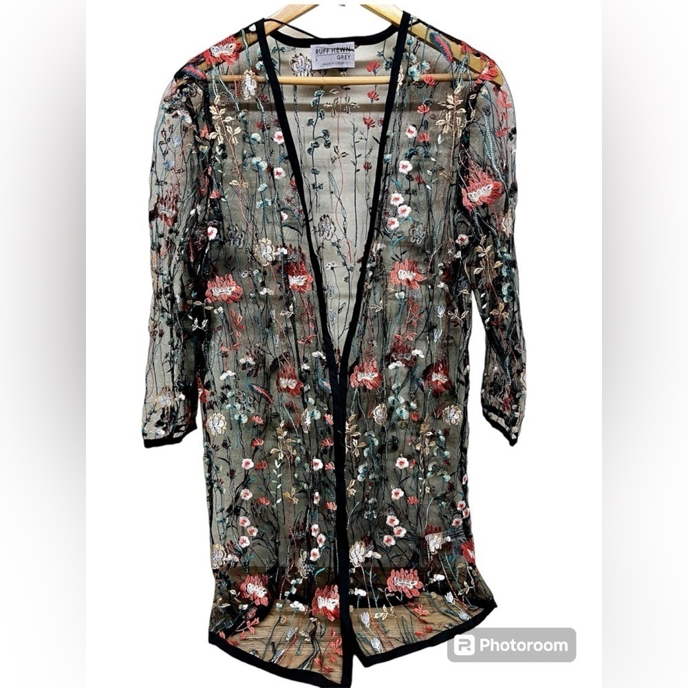 Ruff Hewn Embroidered Floral Cardigan - Size Large